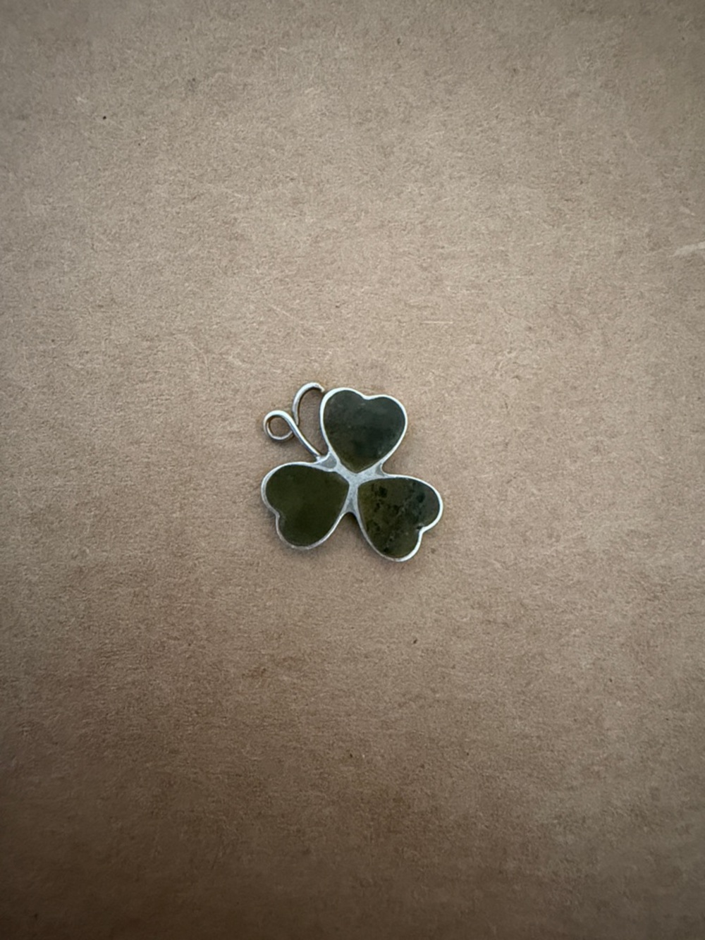 Vintage 925 Sterling Silver Three-Leaf Clover Charm green clover color 1960s